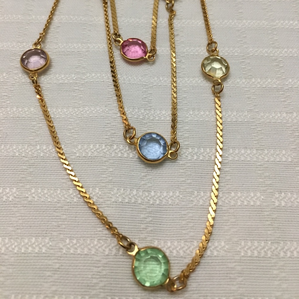 GOLDETTE NY 3 Tier Multi Color Stone GT Necklace